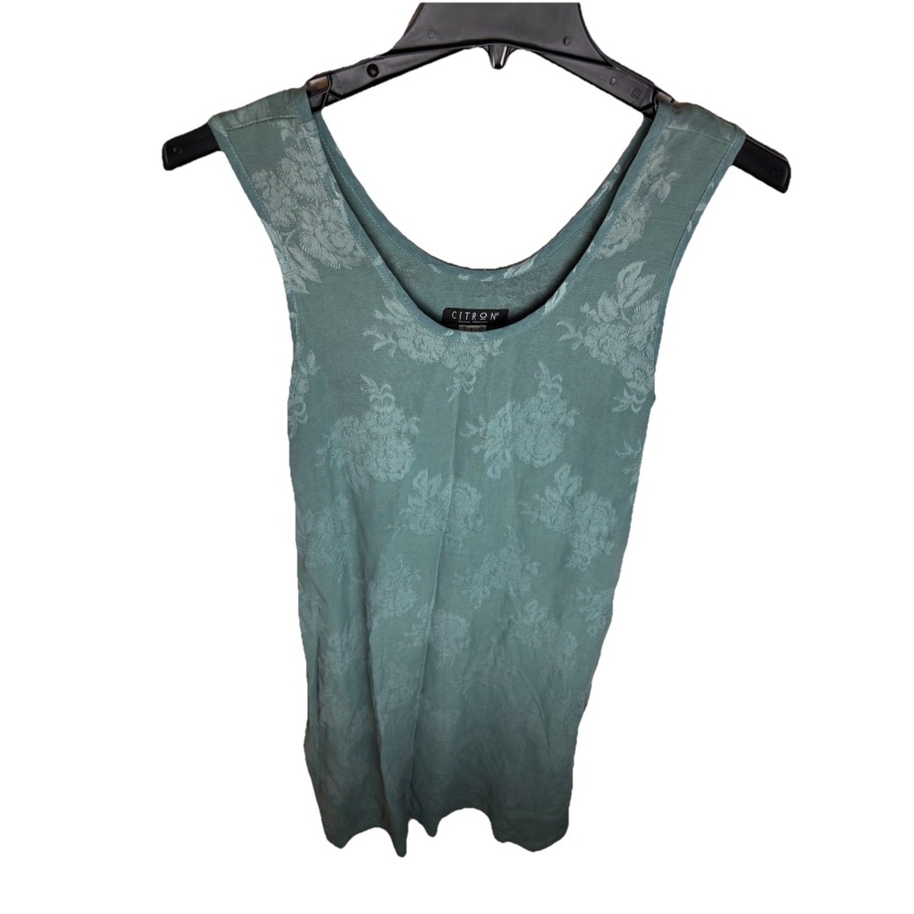 CITRON Santa Monica Tank Dress Green Floral Made In USA LG Vintage